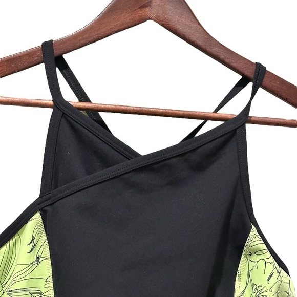 Free People Movement Fired Up Bra High Neck Sports Black Neon Green Size Large - Picture 3 of 9